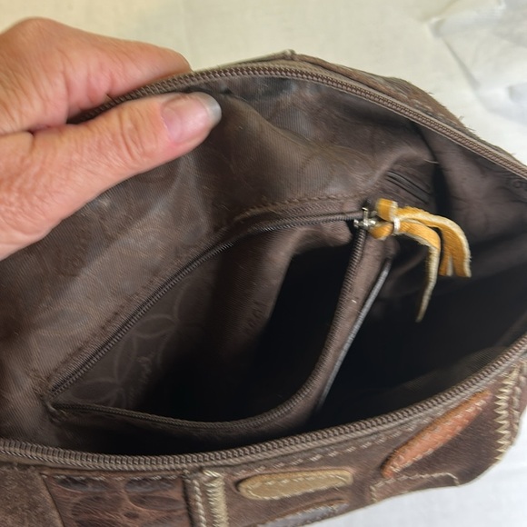 FOSSEL MULTICOLOR BOHO BROWN SUEDE LEATHER WOVEN STRAP SHOULDER BAG - Picture 10 of 16